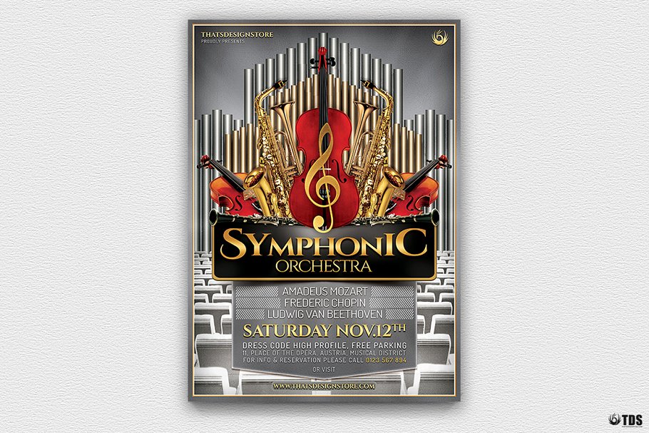 交响乐团演出传单PSD模板v1 Symphonic Orchestra Flyer PSD V1插图(1)