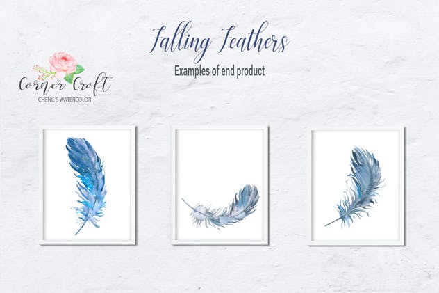 水彩羽毛元素剪贴画套装 Watercolor Falling Feathers, Feather Clip Art插图(3)