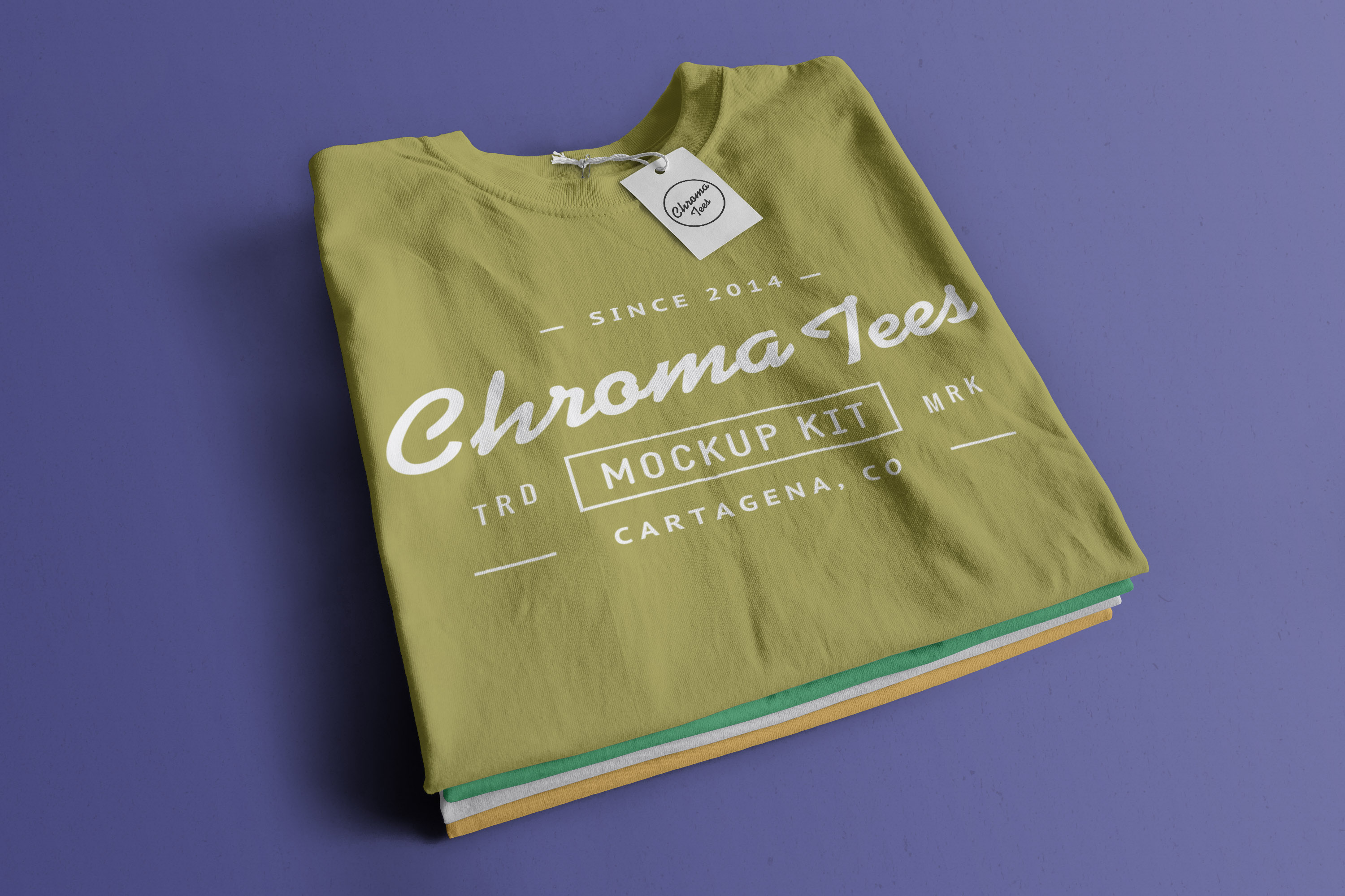 折叠堆栈T恤胸前印花图案设计样机01 Stack of Folded T-Shirts Mockup 01
