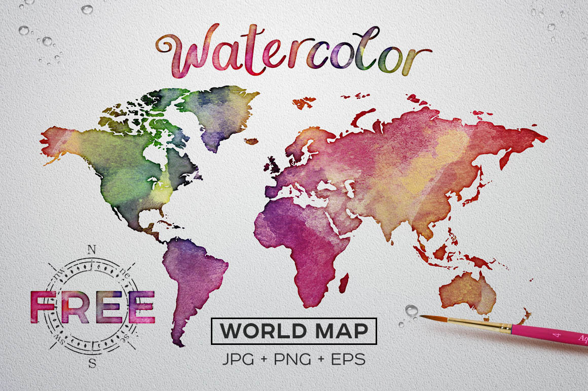 水彩质感世界地图 FREE Watercolor World Map插图