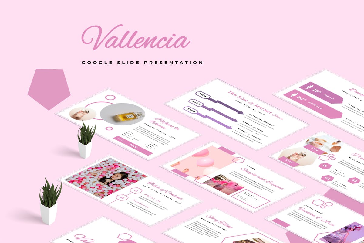 粉红配色女性品牌展示Google幻灯片模板 Vallencia Google Slides Presentation插图