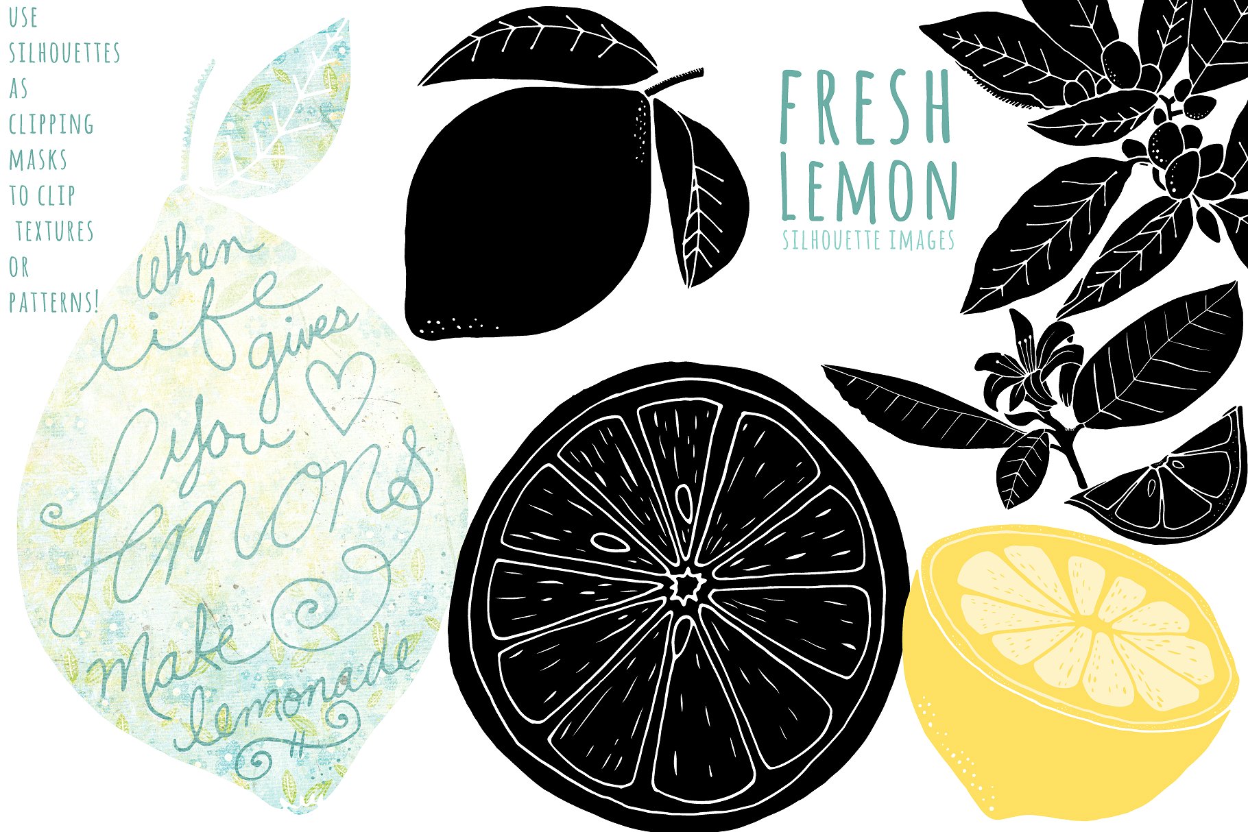 新鲜夏天柠檬插图合集 Lemons, Summer Fruit Illustrations插图(5)
