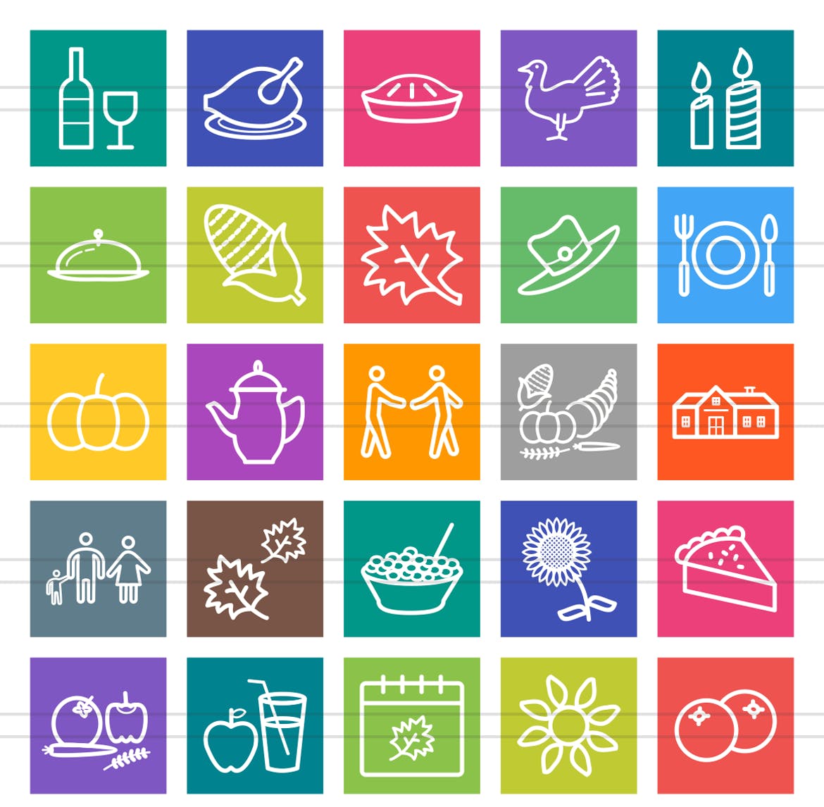 50枚感恩节系列多色B/G图标设计素材 50 Thanksgiving Line Multicolor B/G Icons插图(1)