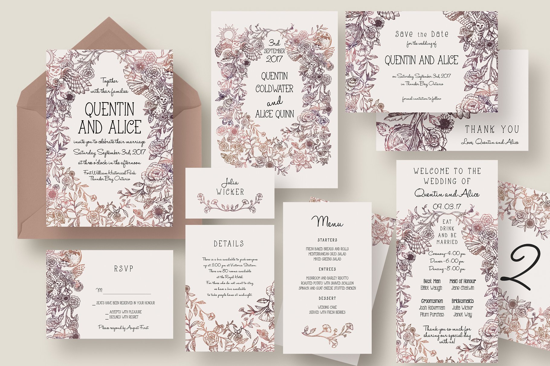 魔幻手绘水彩花卉婚礼主题平面设计套件 Magical Collage Wedding Suite插图