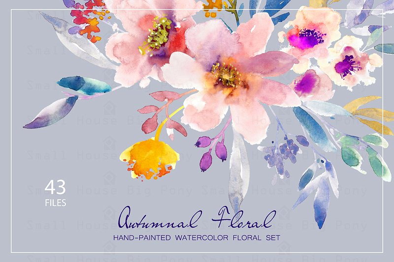 秋天花卉水彩剪贴画 Autumnal Floral- Watercolor Clipart插图(1)