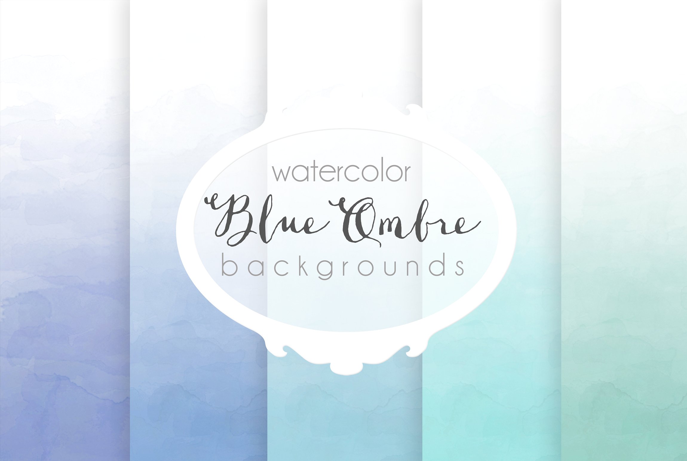 蓝色原色水彩背景 Blue ombre watercolor backgrounds插图