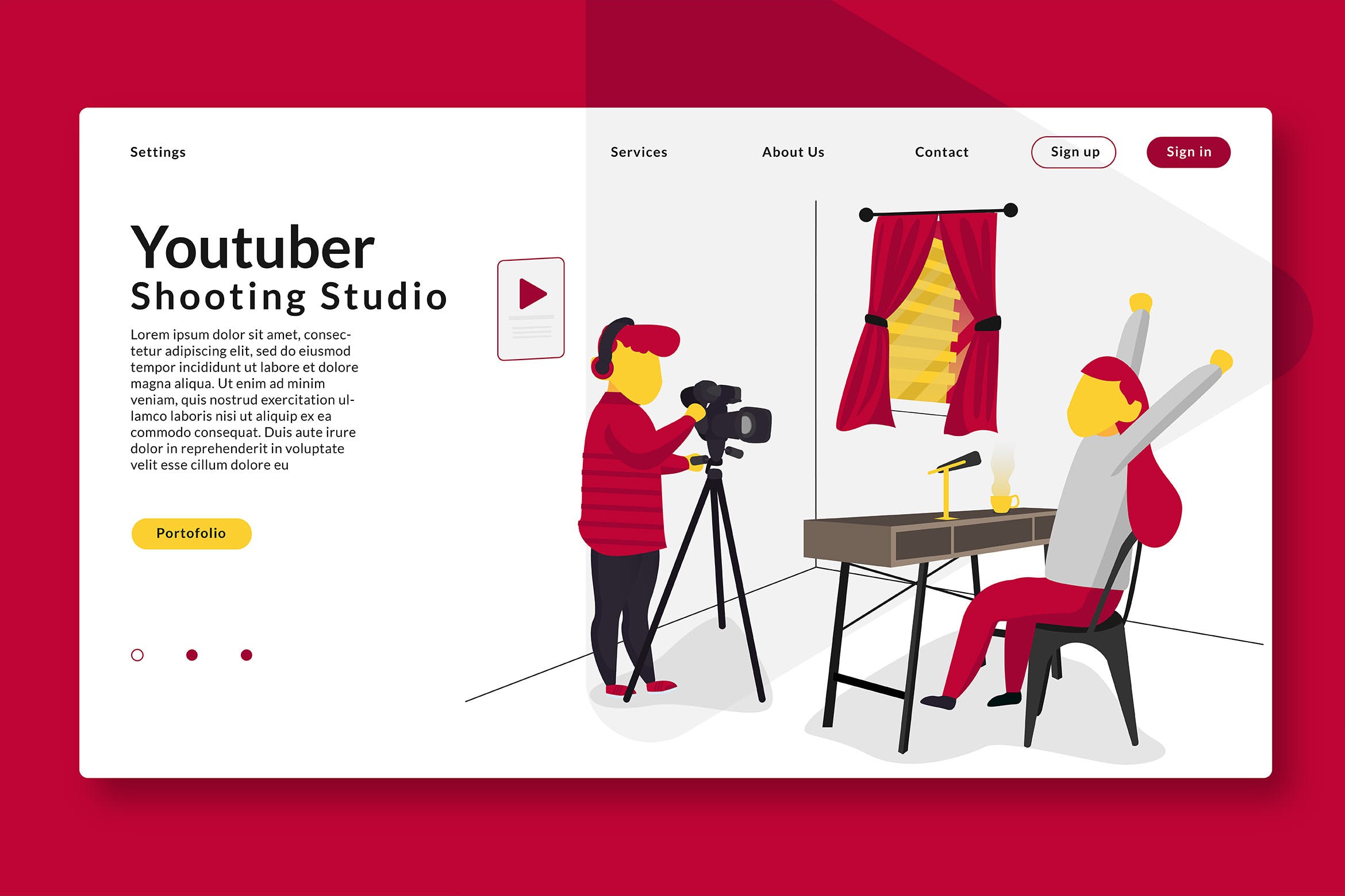 YouTube油管直播概念插画设计素材 Youtuber Shooting – Web Header & Vector GR插图