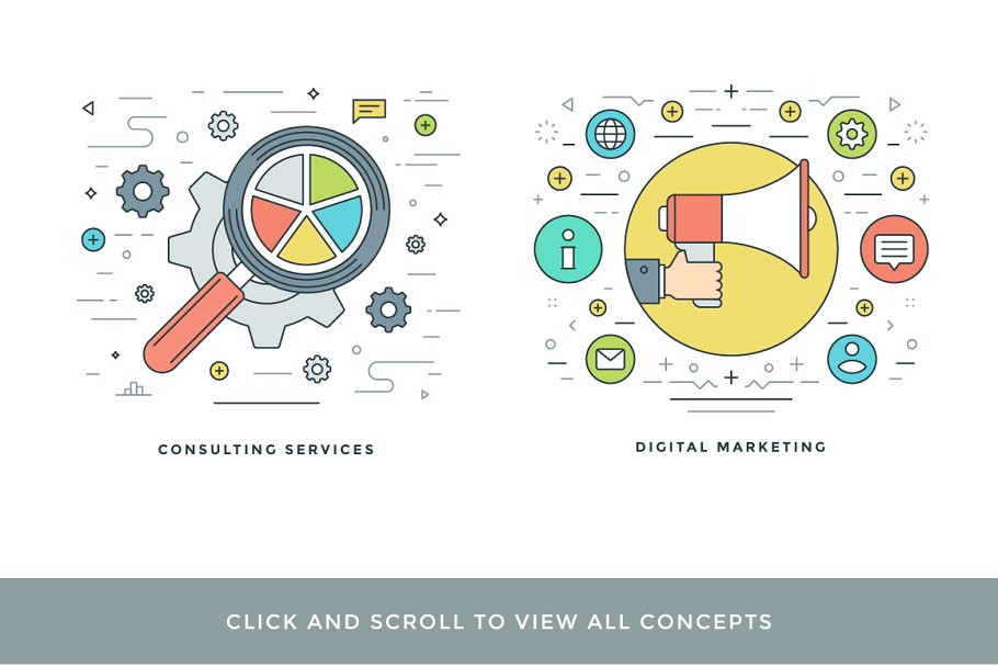 40枚商业理念扁平线条图标 40 Flat line concepts插图(2)