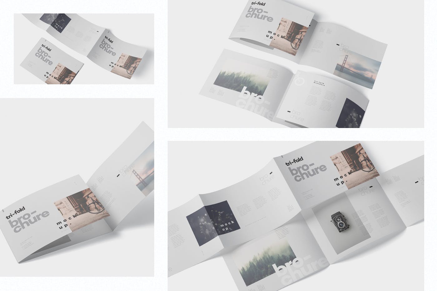 横版设计三折页宣传单效果图样机 Tri-Fold Brochure Mockup in Din A4 A5 A6 Landscape插图1