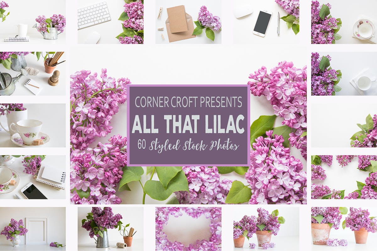 紫丁香花装饰场景背景照片 Lilac Styled Stock Photo Bundle插图