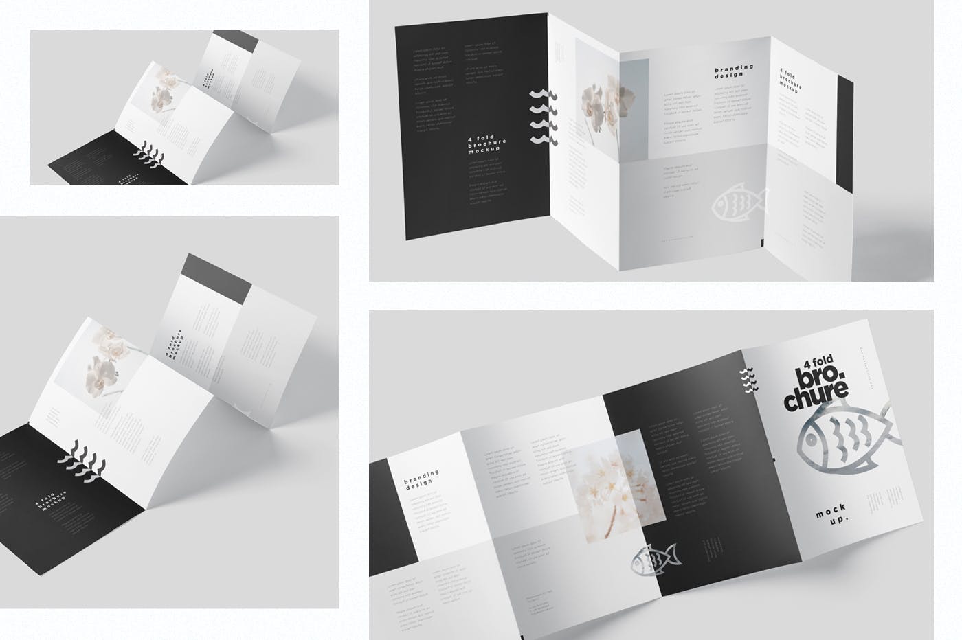 多尺寸四折页宣传册印刷效果图样机模板 4-Fold Brochure Mockup Set – Din A4 A5 A6插图1