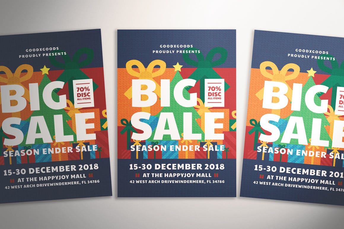 圣诞节季末大促活动海报传单设计模板 Christmas Sale Flyer插图(3)