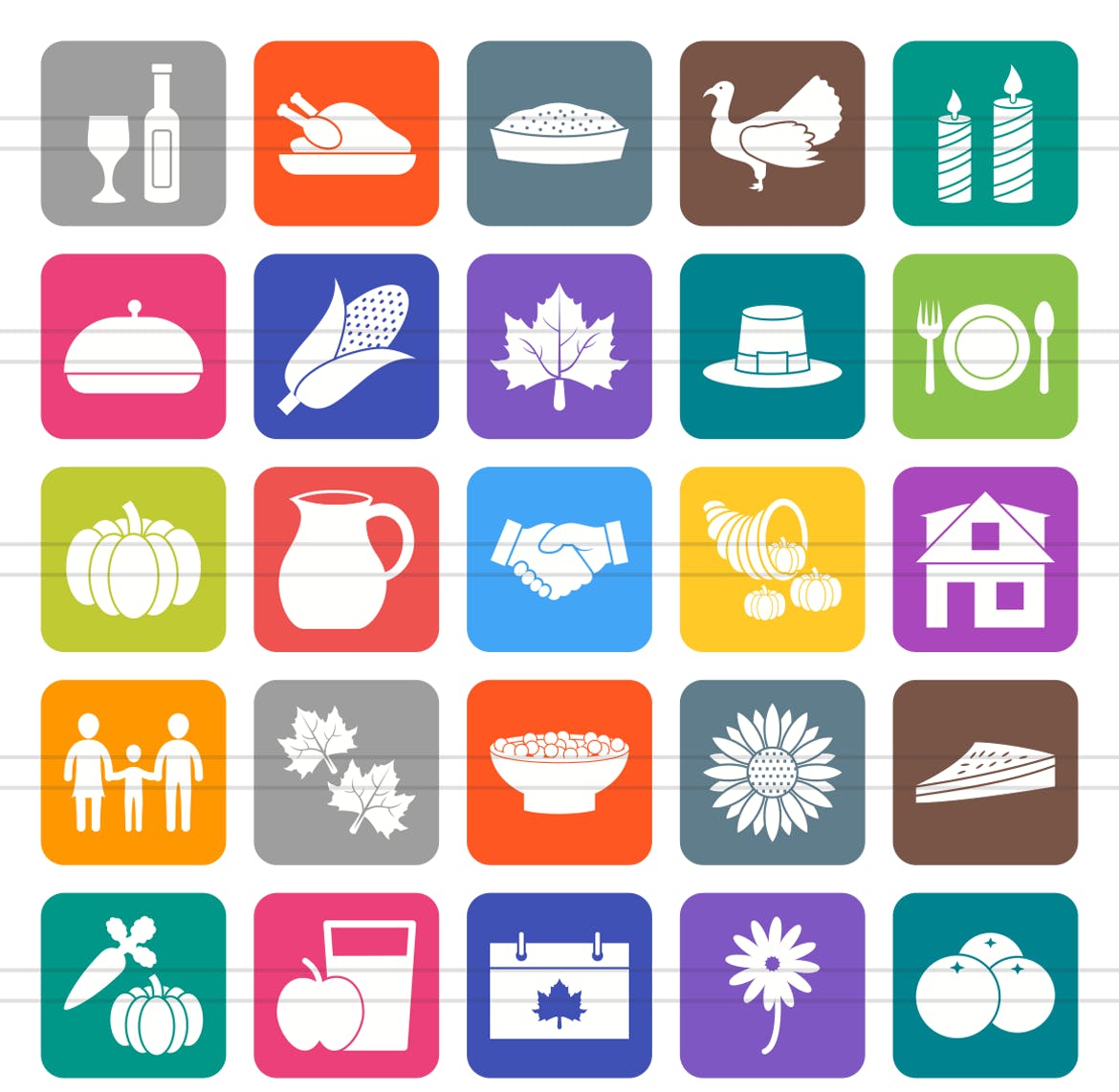 50枚感恩节主题圆角矢量填充图标 50 Thanksgiving Filled Round Corner Icons插图(1)