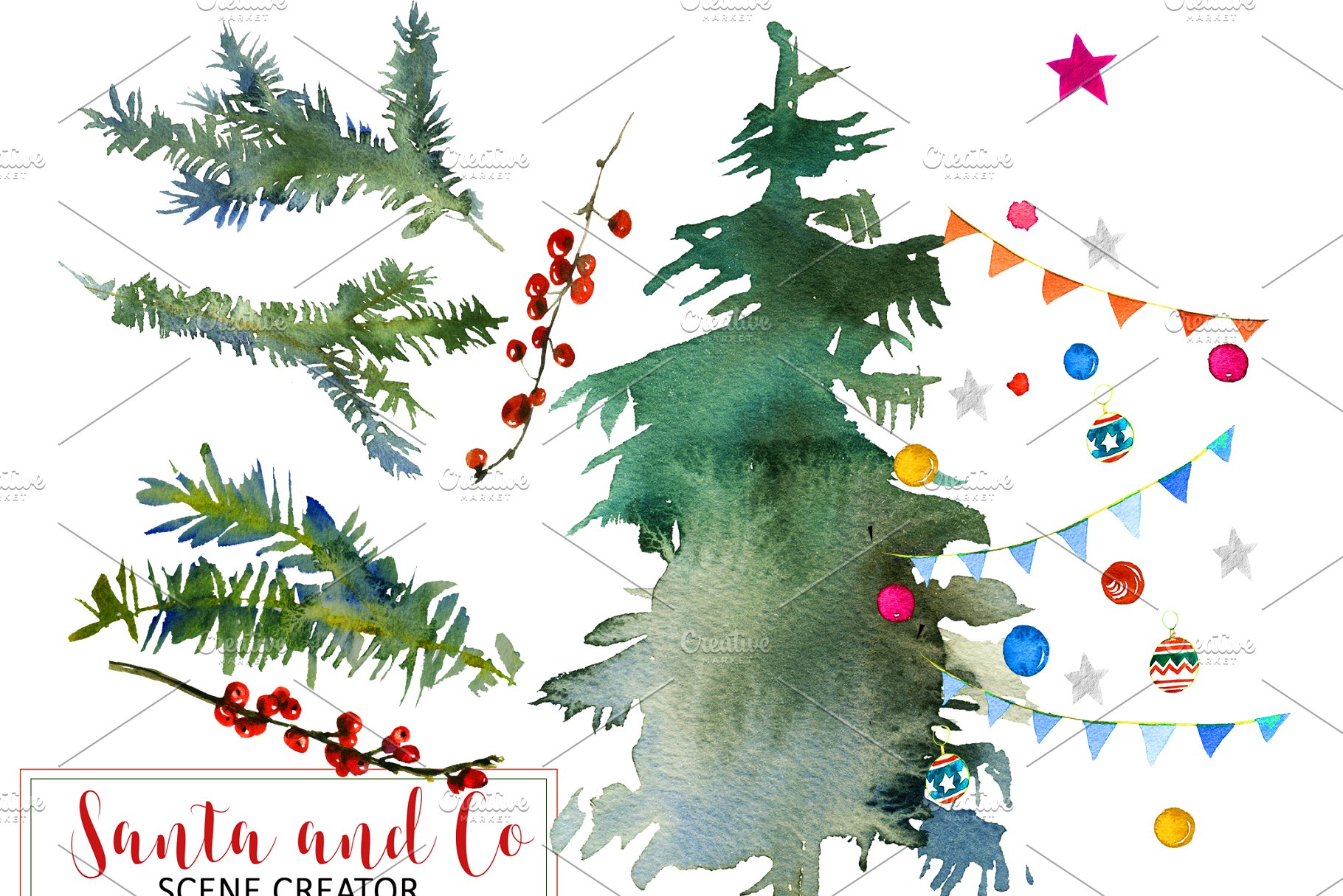 手绘圣诞节主题水彩设计素材包 Santa & Co Christmas Clipart Set插图7