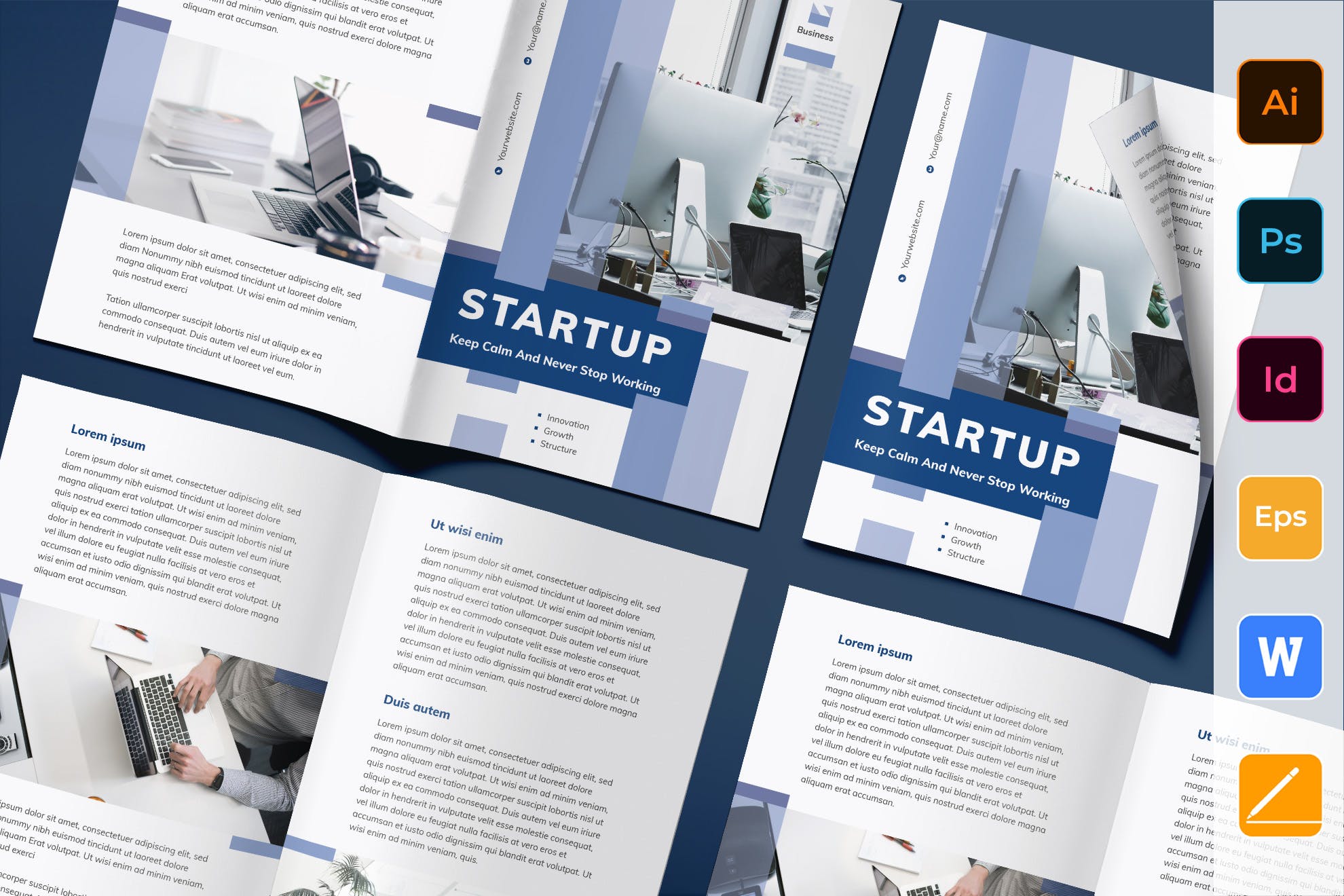 创业项目对折宣传册设计模板 Startup Brochure Bifold插图