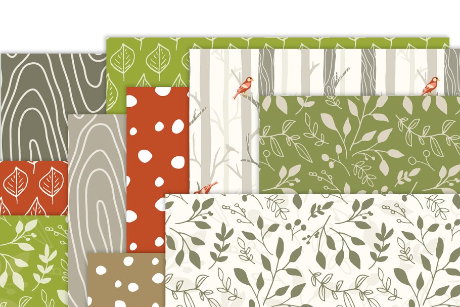林地森林风格图案无缝纹理 Woodland – Seamless Pattern Papers插图(2)