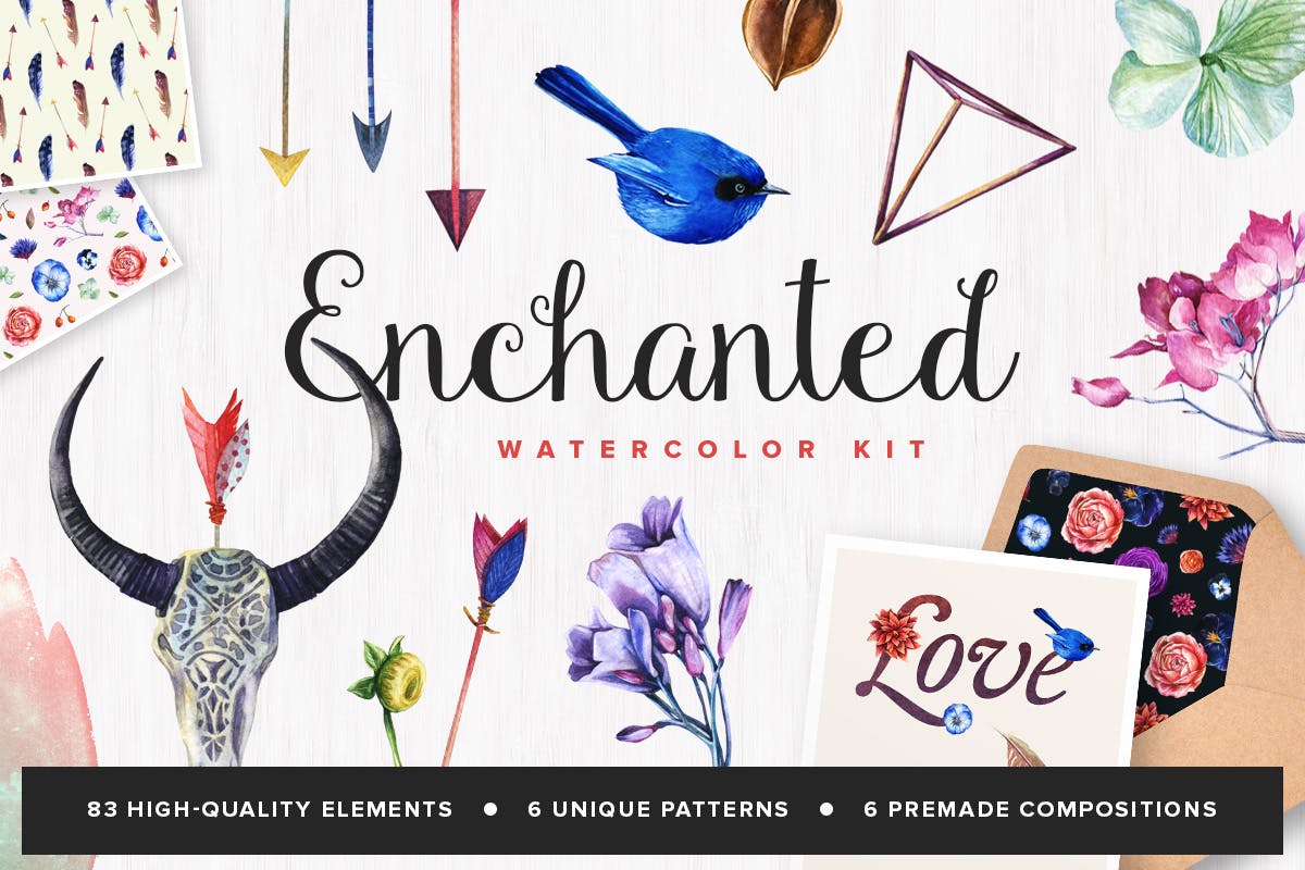 多元素魔法水彩插图套装 Enchanted Watercolor Kit插图