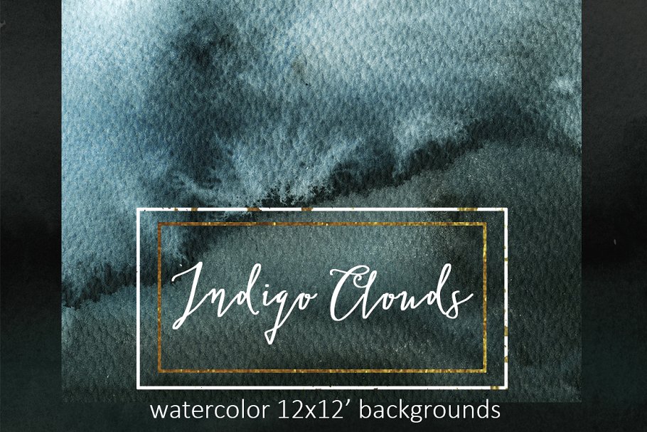 靛蓝水彩背景集 Indigo Watercolor Background Set插图3