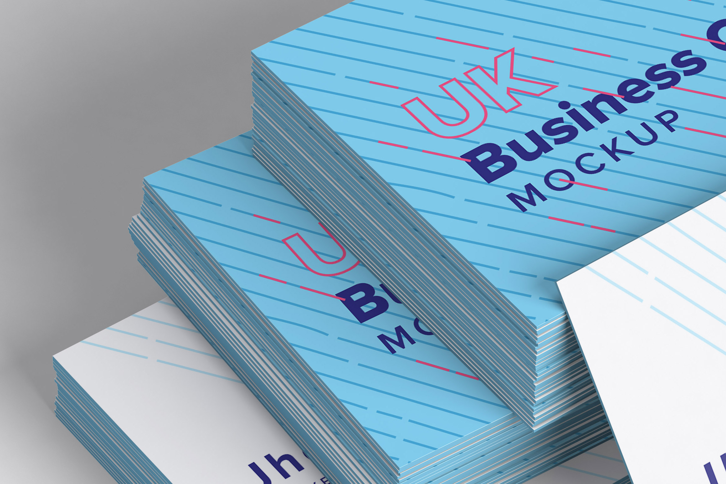 UK尺寸标准企业名片堆叠效果预览样机模板08 UK Business Cards Mockup 08插图