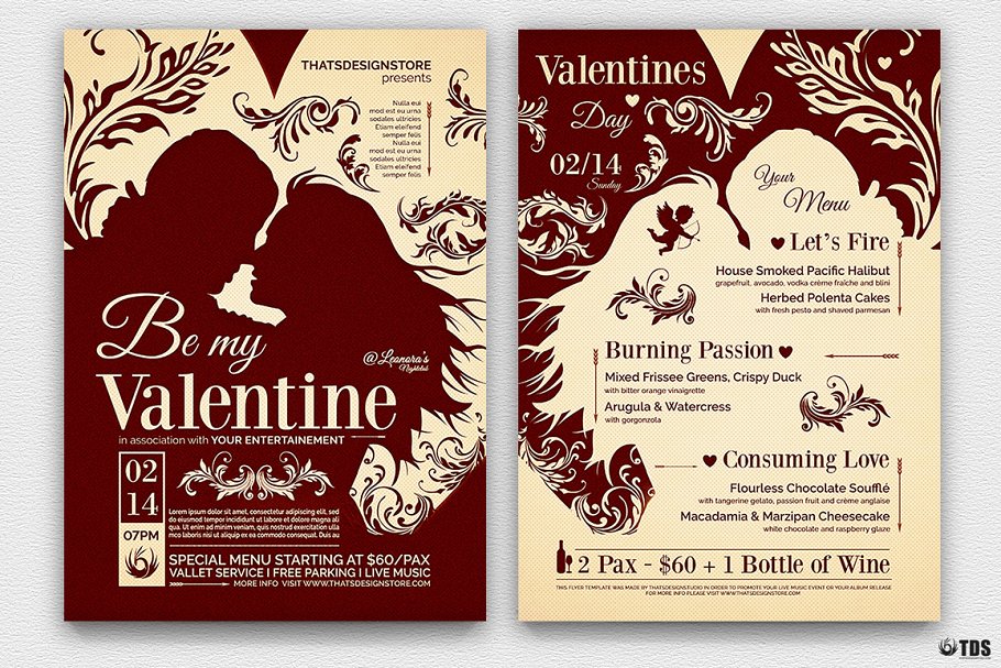 情人节活动主题传单PSD模板v6 Valentines Day Flyer+Menu PSD V6插图(1)