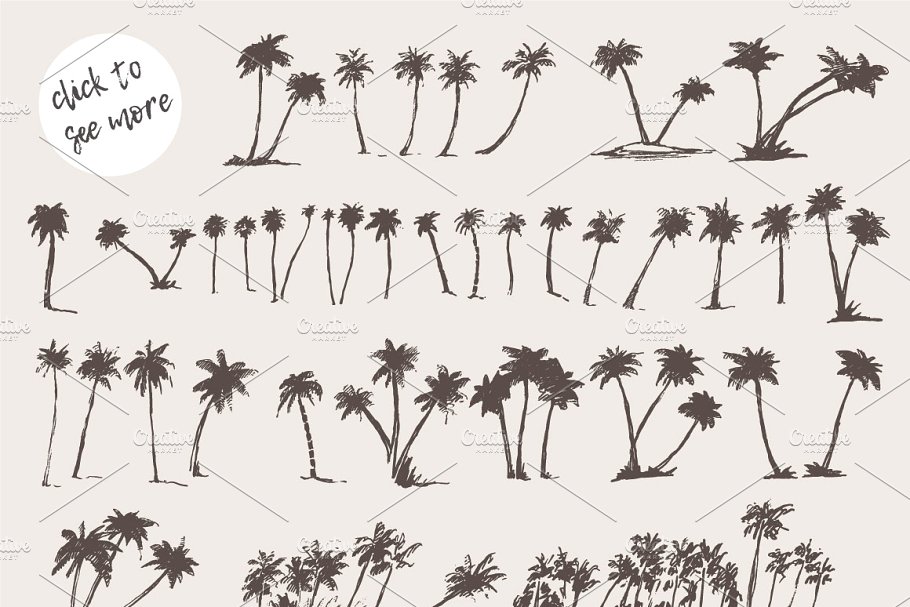 素描棕榈树剪影 Silhouettes of palm trees插图1