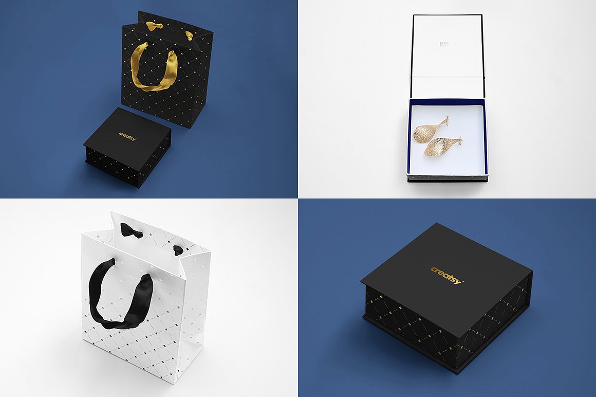 低调奢华珠宝盒礼品袋样机模板 Jewelry Box Mockup Set插图4
