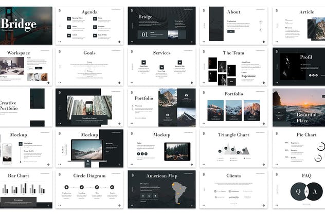 极简主义企业宣传PPT模板素材 Bridge – Black & White Powerpoint Presentation插图(1)