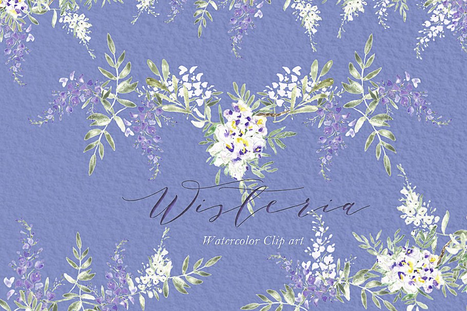 紫藤婚礼婚庆水彩画素材 Wisteria wedding watercolors插图(1)