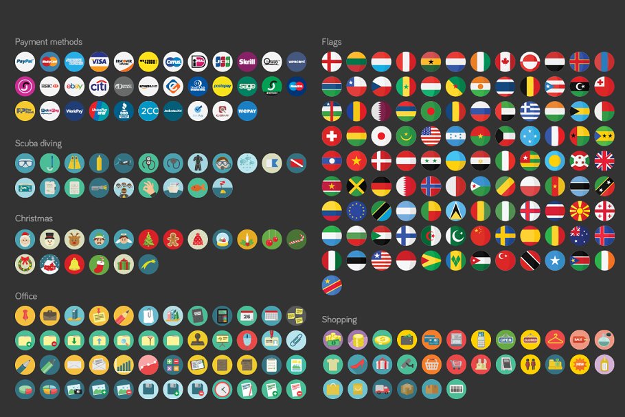 2500枚多主题扁平风格图标 2500 Flat Icons Ai | PSD | SVG |PNG插图(1)