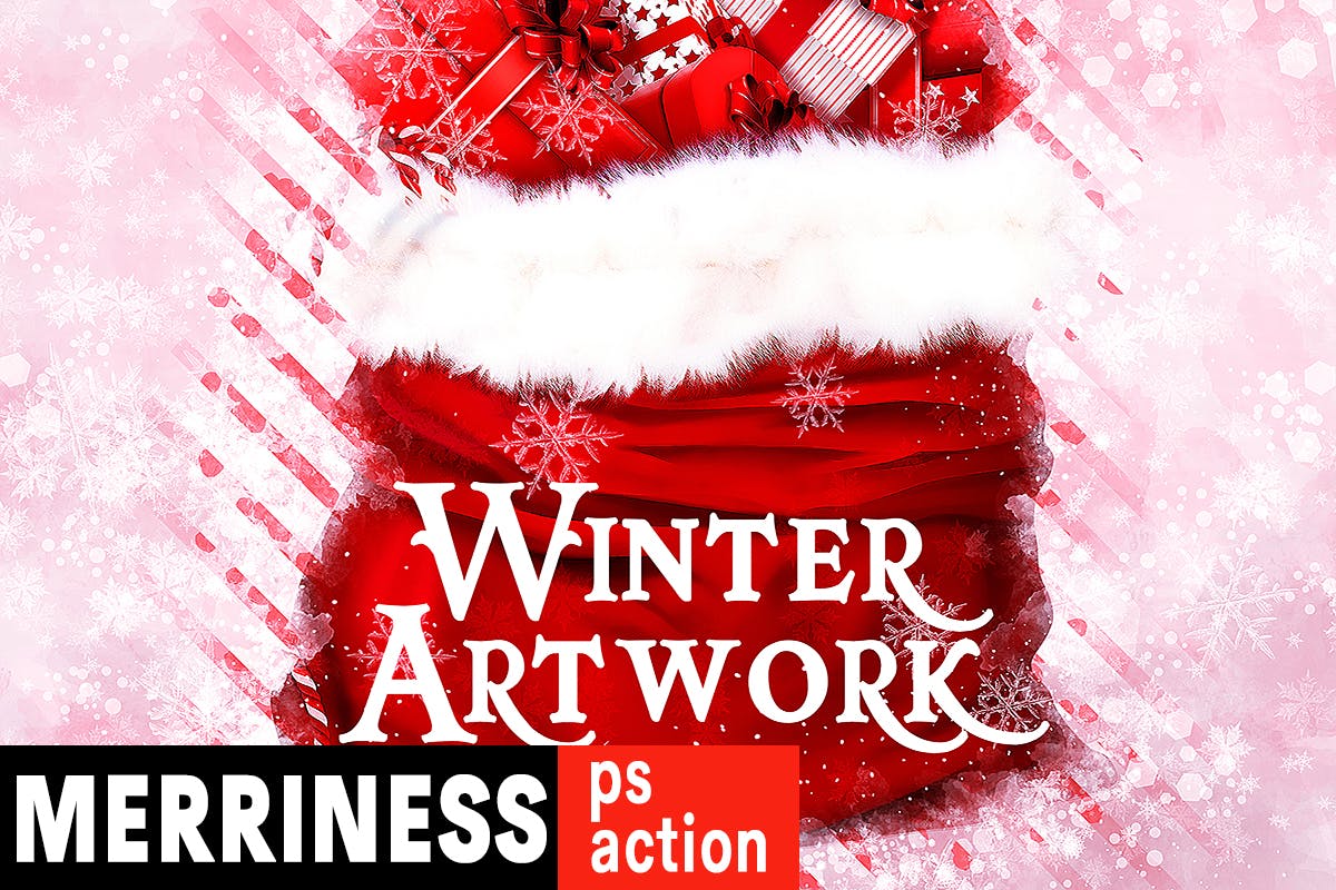 喜庆圣诞节氛围效果生成PS动作 Merriness – Winter Artwork Photoshop Action插图