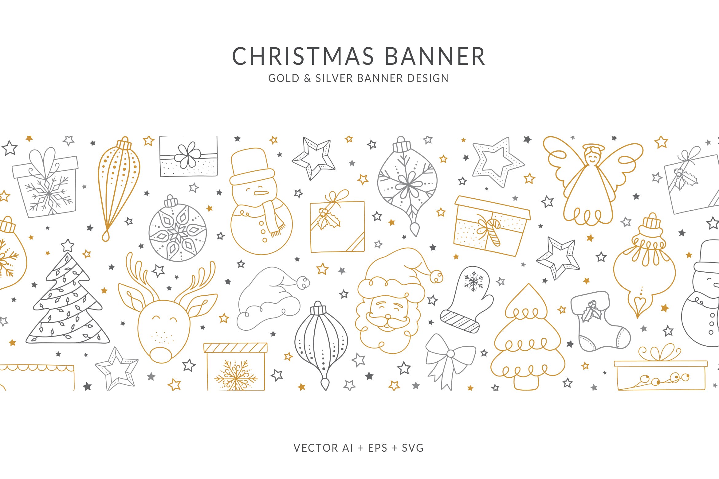 不同圣诞元素组合圣诞主题横幅Banner矢量设计 Christmas Banner with different Christmas Elements插图