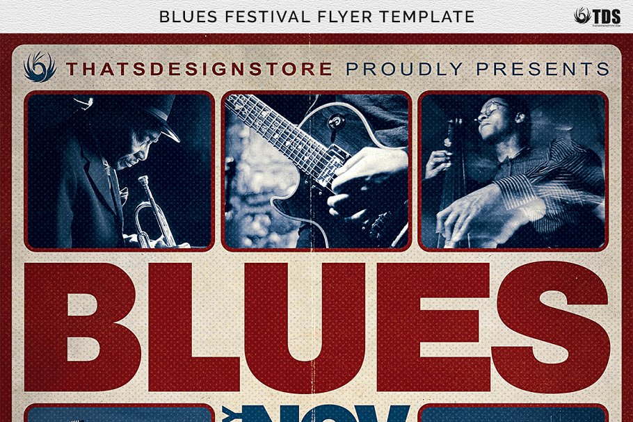 布鲁斯蓝调音乐节传单PSD模板 V2 Blues Festival Flyer PSD V2插图(8)