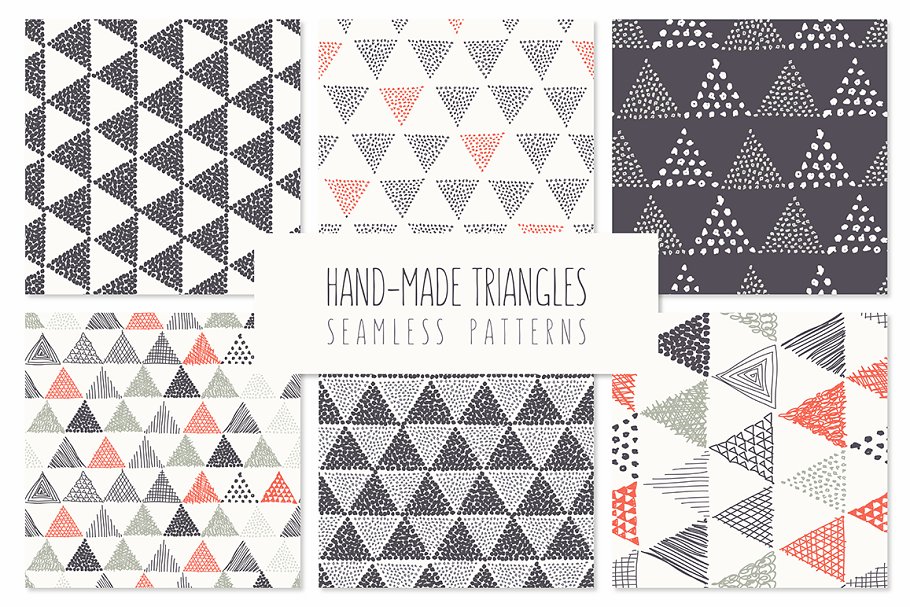 三角几何图形叠加无缝纹理4 Triangles. Seamless Patterns. Set 4插图