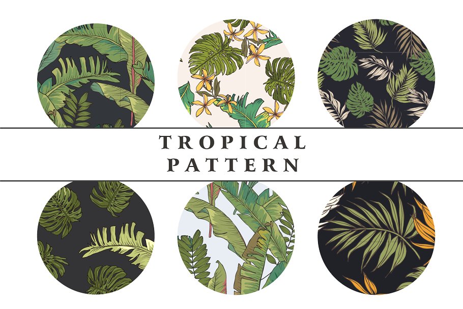 热带植物棕榈树矢量无缝图案Palm Tree Leaves插图3