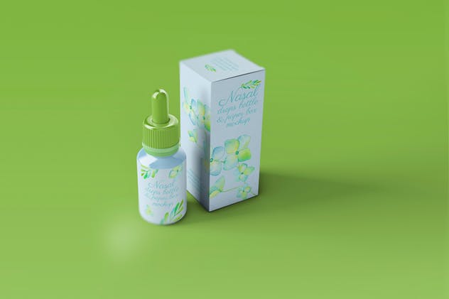 化妆品滴瓶外观/包装纸盒样机 Nasal Drops Bottle/ Paper Box Mockup插图(9)