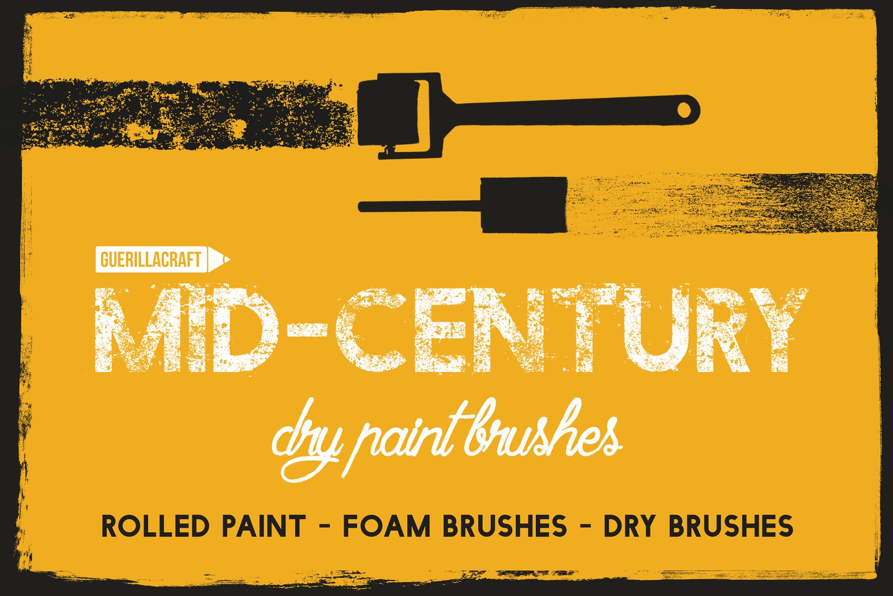 中世纪辊筒印刷滚筒刷油漆效果PS笔刷 Mid-Century – Dry Paint Brushes插图