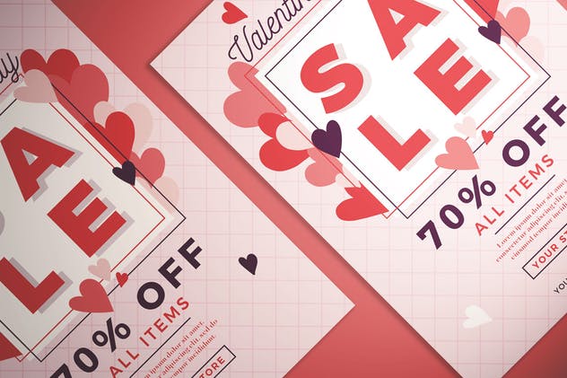 情人节节日促销海报设计模板v1 Valentine’s Day Sale Flyer Vol. 01插图(1)