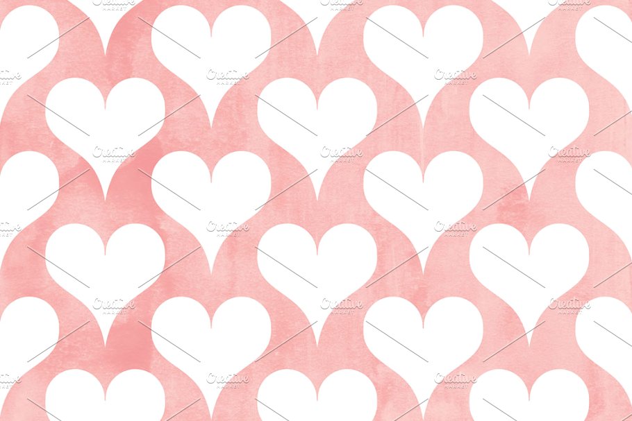 水彩爱心/红心无缝纸质背景 Cheerful Heart Watercolor Papers插图3