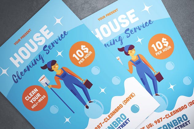 房屋清洁家政服务海报传单设计模板 House Cleaning Service Flyer插图(1)