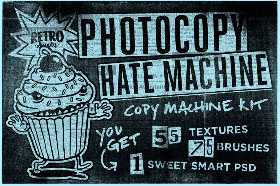 复古影印效果纹理PS笔刷 Photocopy Hate Machine | Texture Kit插图