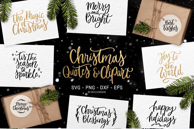 圣诞祝福语图形剪贴画 Quotes & clipart Merry Christmas SVG插图