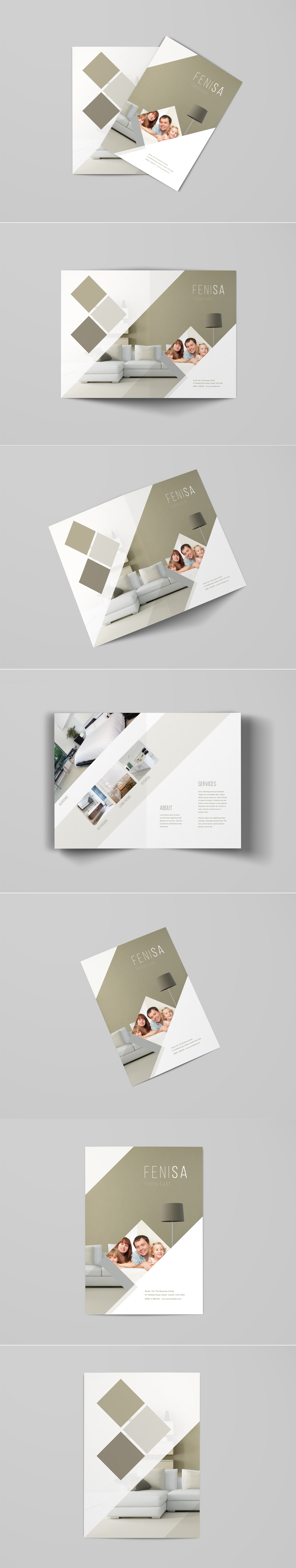 A4双折页面室内设计装饰小册子样机插图(1)