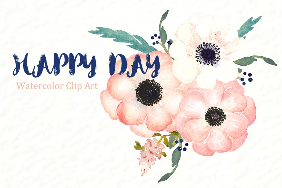 柔和粉彩矢量手绘海葵插画 Anemones Apricot. Watercolor flowers插图(3)