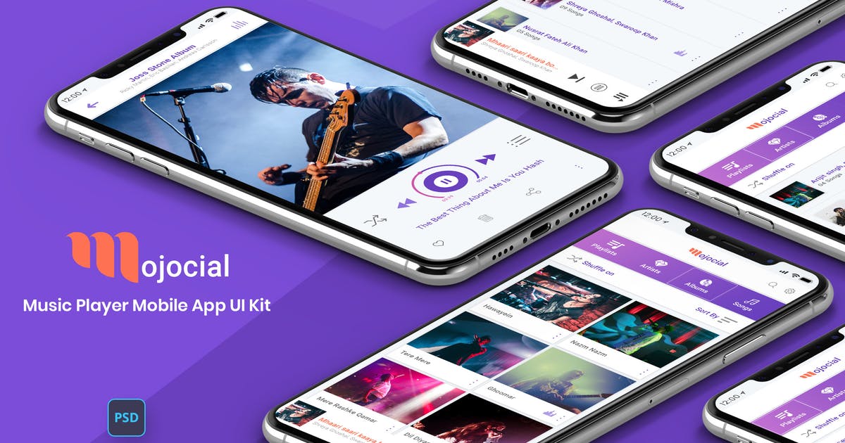 网络音乐APP应用UI界面设计套件 Mojocial-Music Player Mobile App UI Kit插图