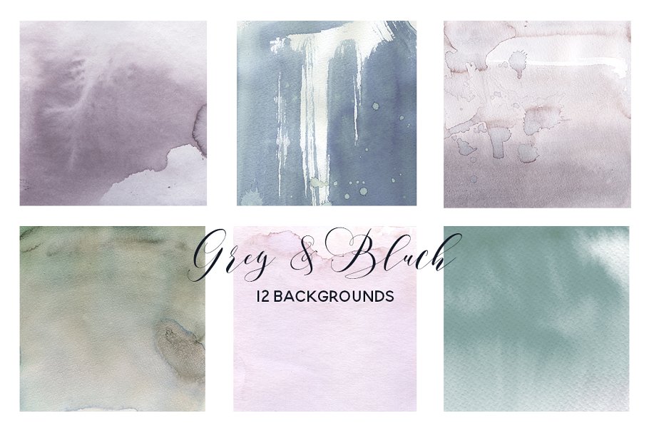 灰色和粉红水彩洗水效果背景纹理 Grey & Blush Pink Watercolor Washes.插图1