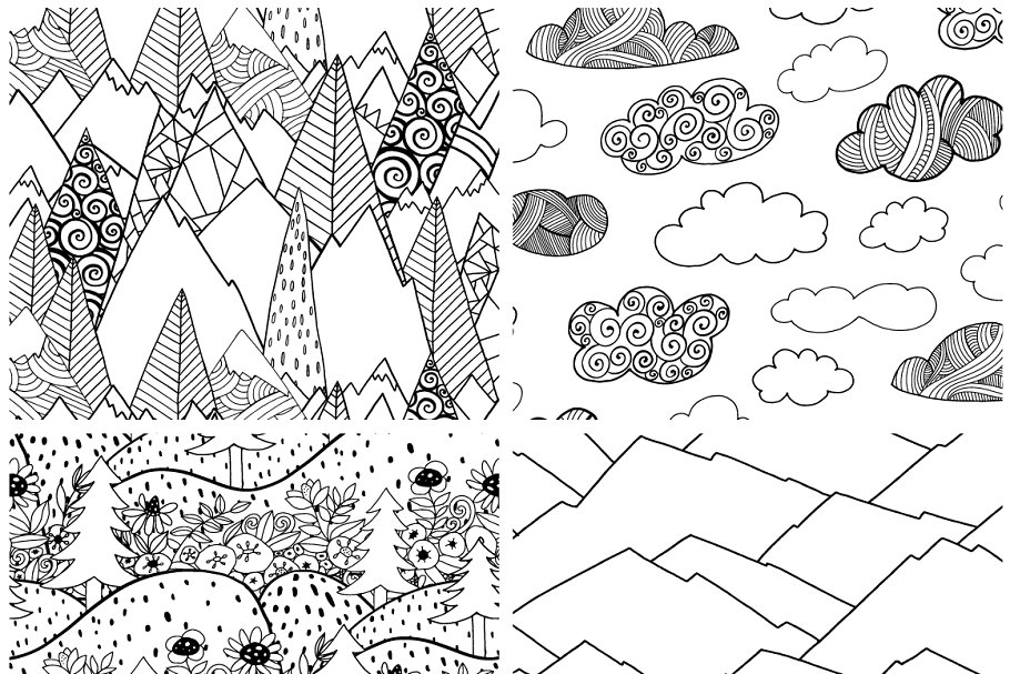 手绘山脉山岭图案纹理 Mountain Line Pattern Repeats插图4