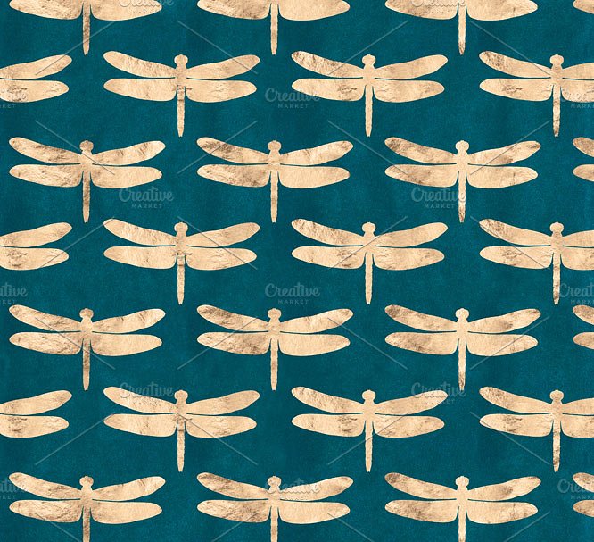 玫瑰金星空/荷叶/蜻蜓图案纹理 Rose Gold Night Dragonfly Patterns插图(4)