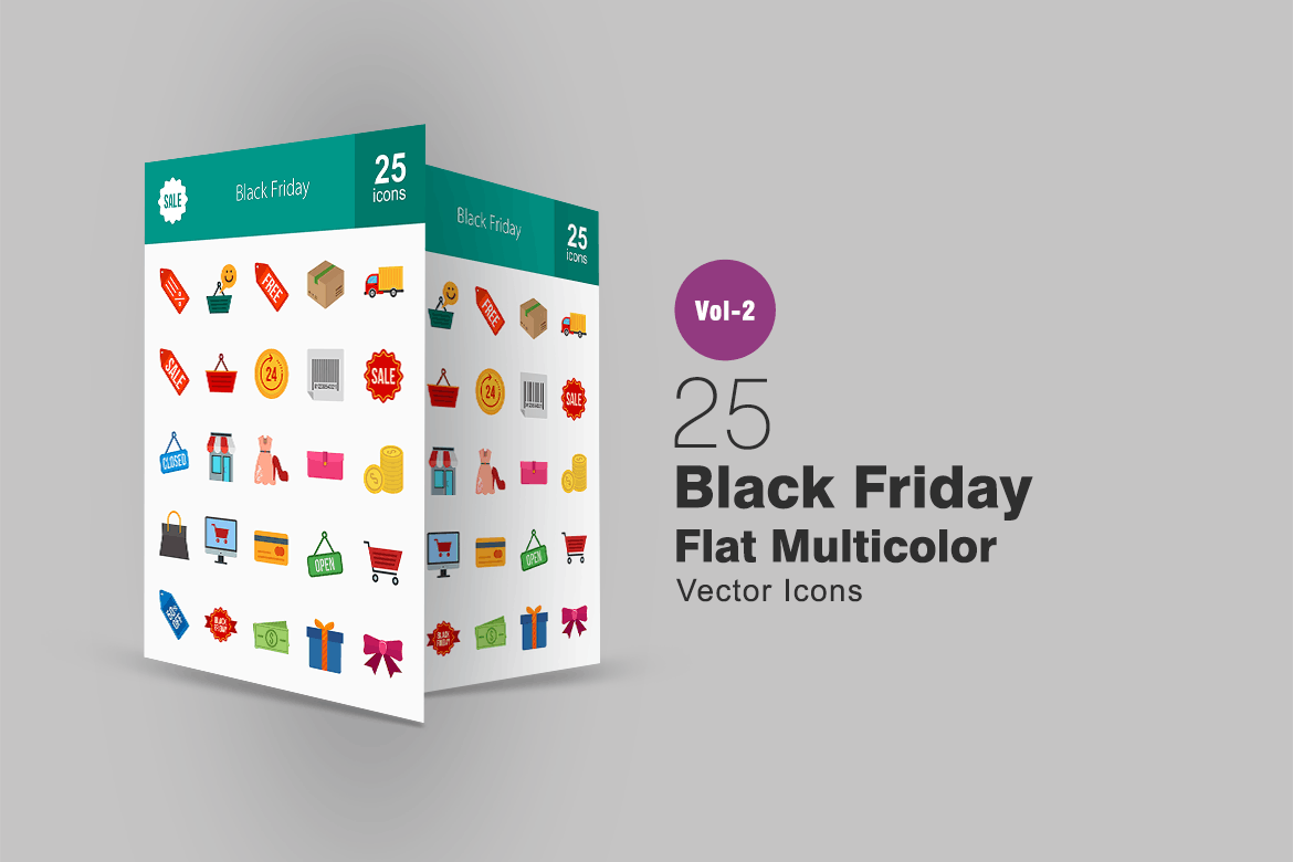25个黑色星期五购物节主题扁平化彩色图标素材 25 Black Friday Flat Multicolor Icons插图
