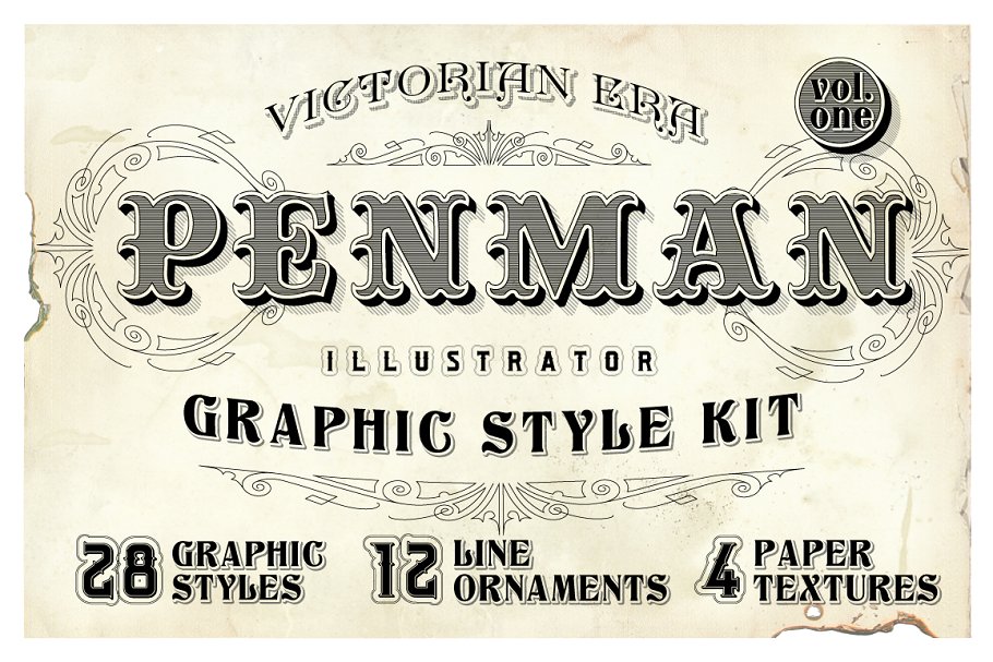欧式复古图案风格PS字体样式 Penman Vintage Graphic Style Kit插图