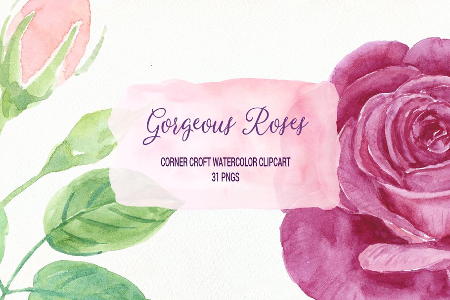 31个独立华丽水彩玫瑰剪贴画 Watercolor Gorgeous Roses插图(2)